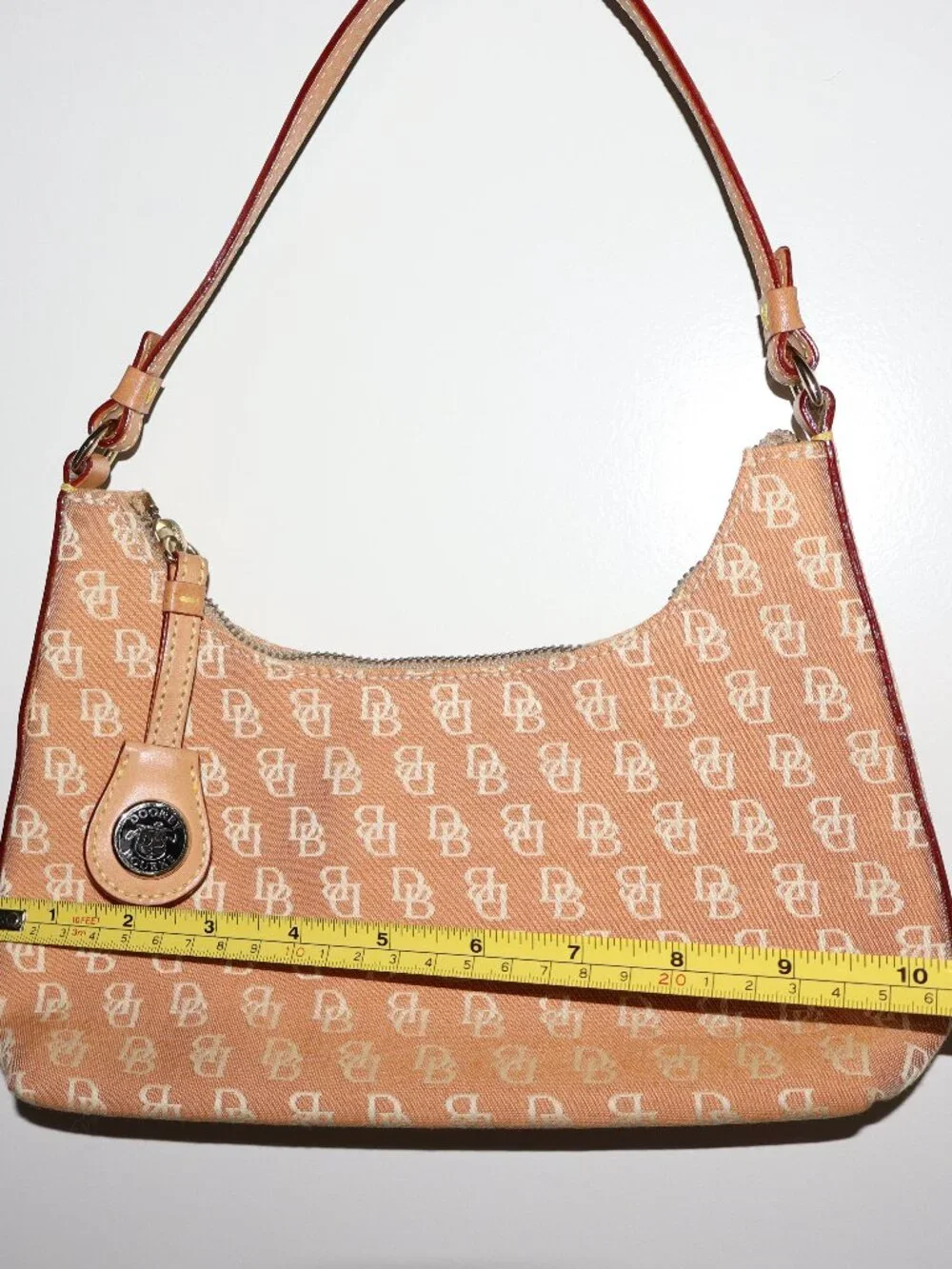 Dooney & Bourke Peach DB Monogram Canvas Shoulder Bag Hobo Purse